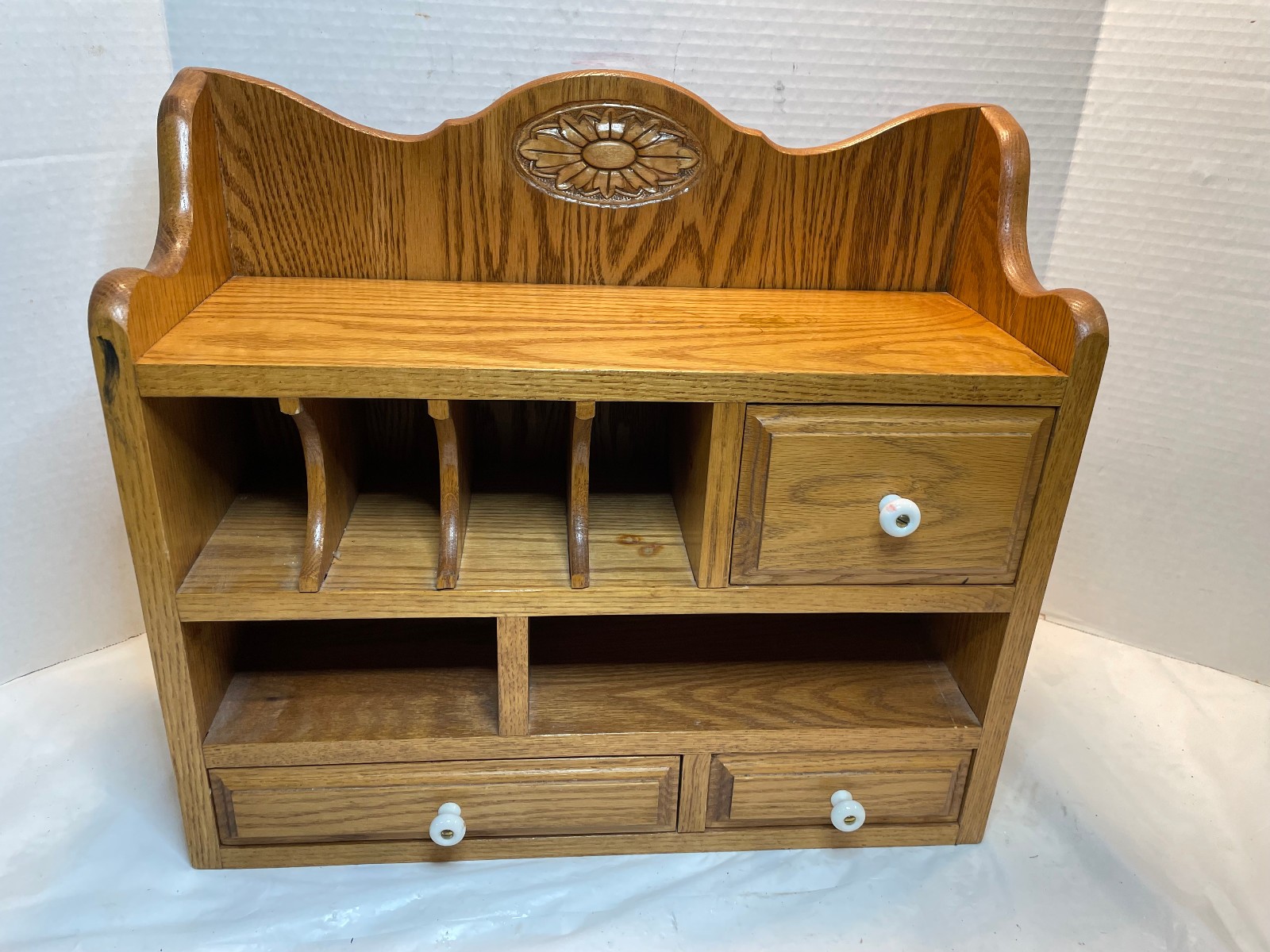 Vintage Desk Organizer Oak Wood Office Mail Letter Holder Executive 18 x 16 x 7
