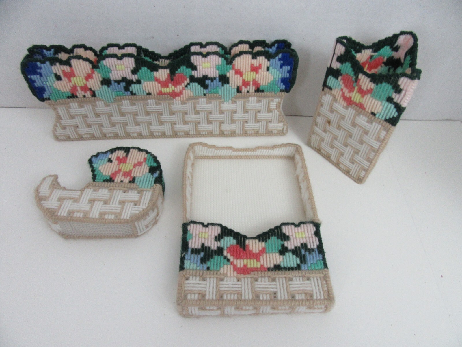 Office Organizer Finished Handmade Needlepoint Plastic Canvas Tape Pen Holder