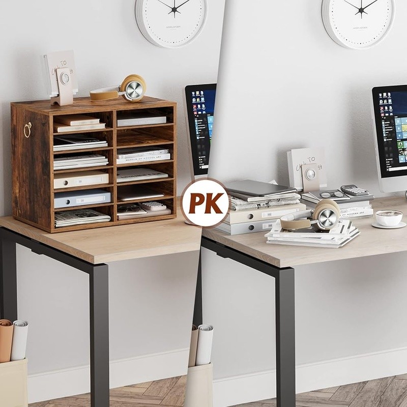12 Slot Wooden Mail Sorter Adjustable File Organizer Classroom Office Storage US