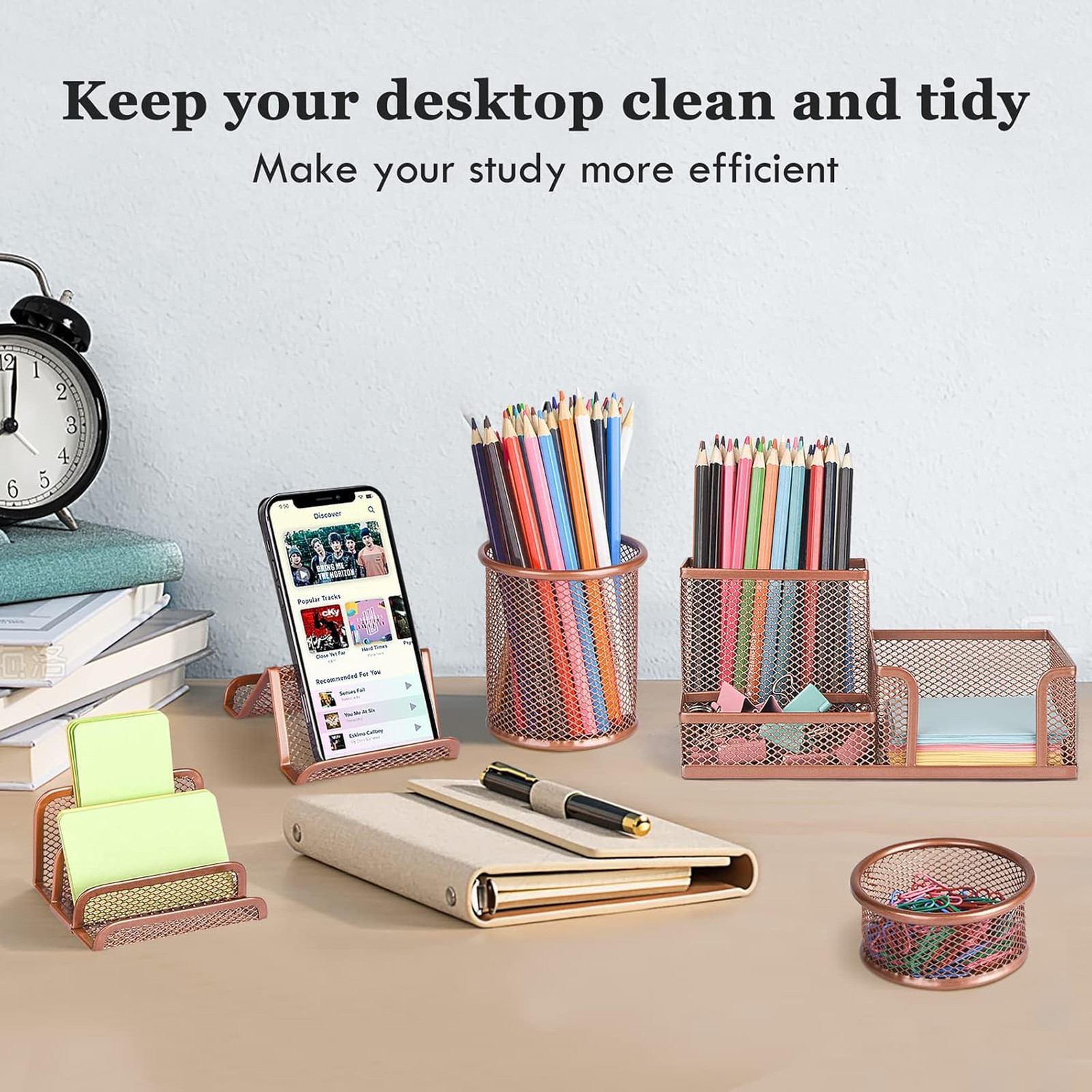 Desk Organizer Set Mesh Pen Holder Mail Letter Organizer Storage Baskets Office