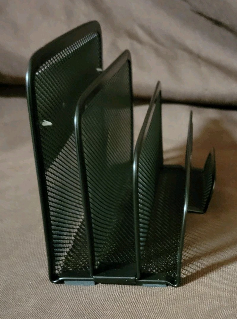 2 Desktop Black Metal Mesh LETTER SORTERS W/ BUSINESS CARD HOLDER Staples 11996
