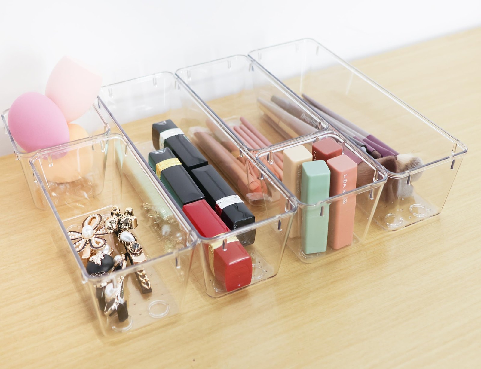 ATVAX 6 Pack Clear Drawer Organizer Set,Office Bin Desk 6PCS,