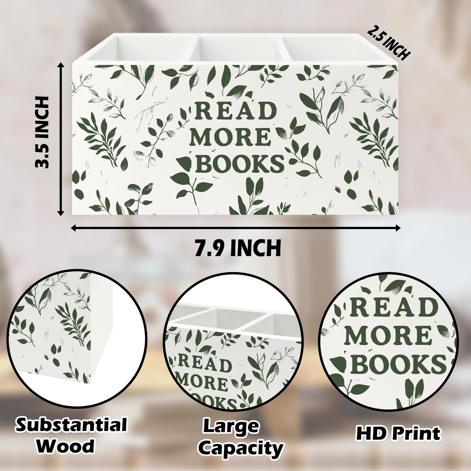 Reading Room Decor Pen Pencil Holder Organizer for Desk, Read More Books Bota…