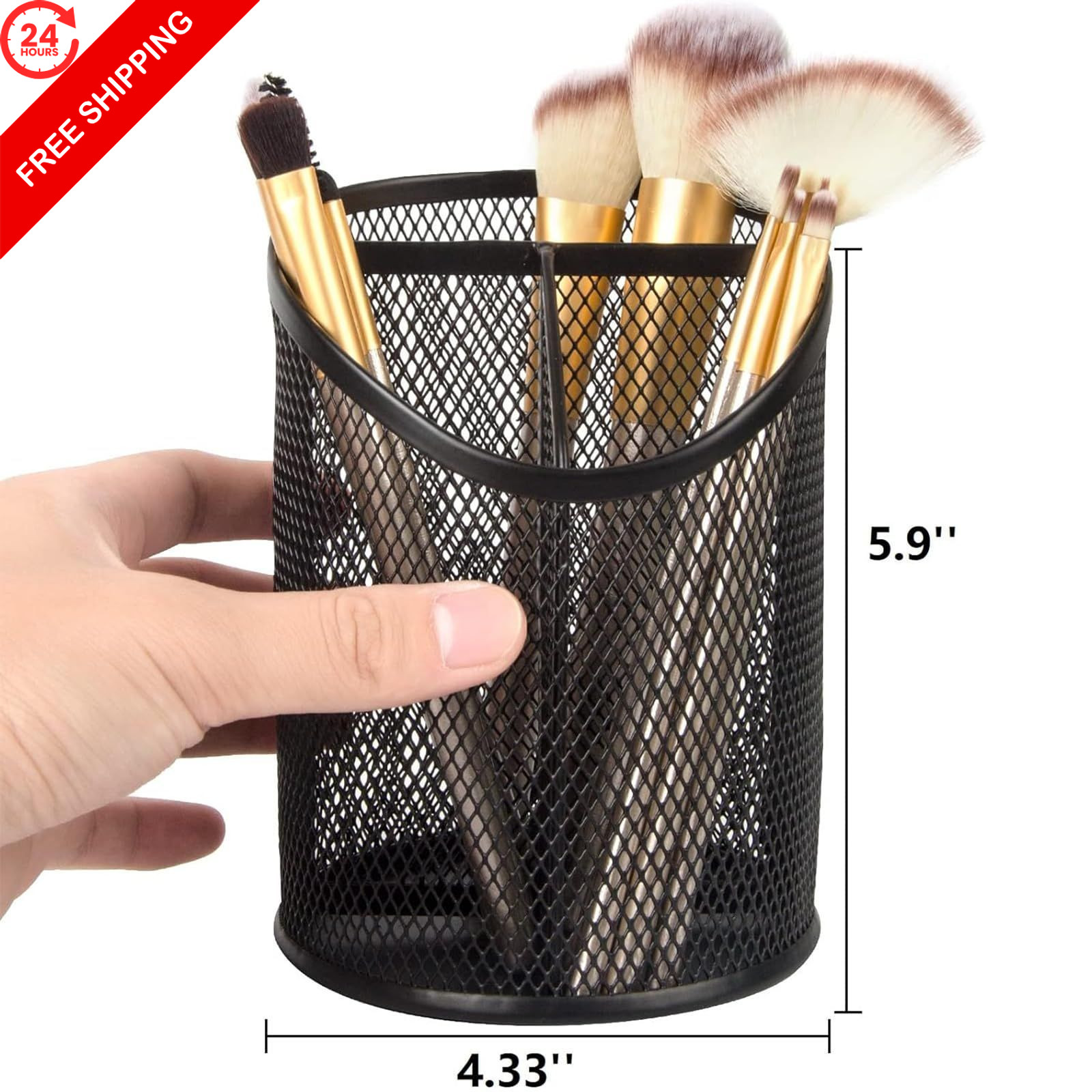 MINDEPOT 2 Pack Mesh Pencil Holder Pen Cup for Desk Round Black