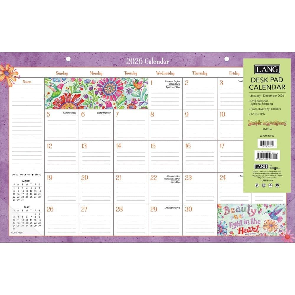 Lang, Simple Inspirations 2026 Desk Pad, 11” X 17”, Extra Large, 2026