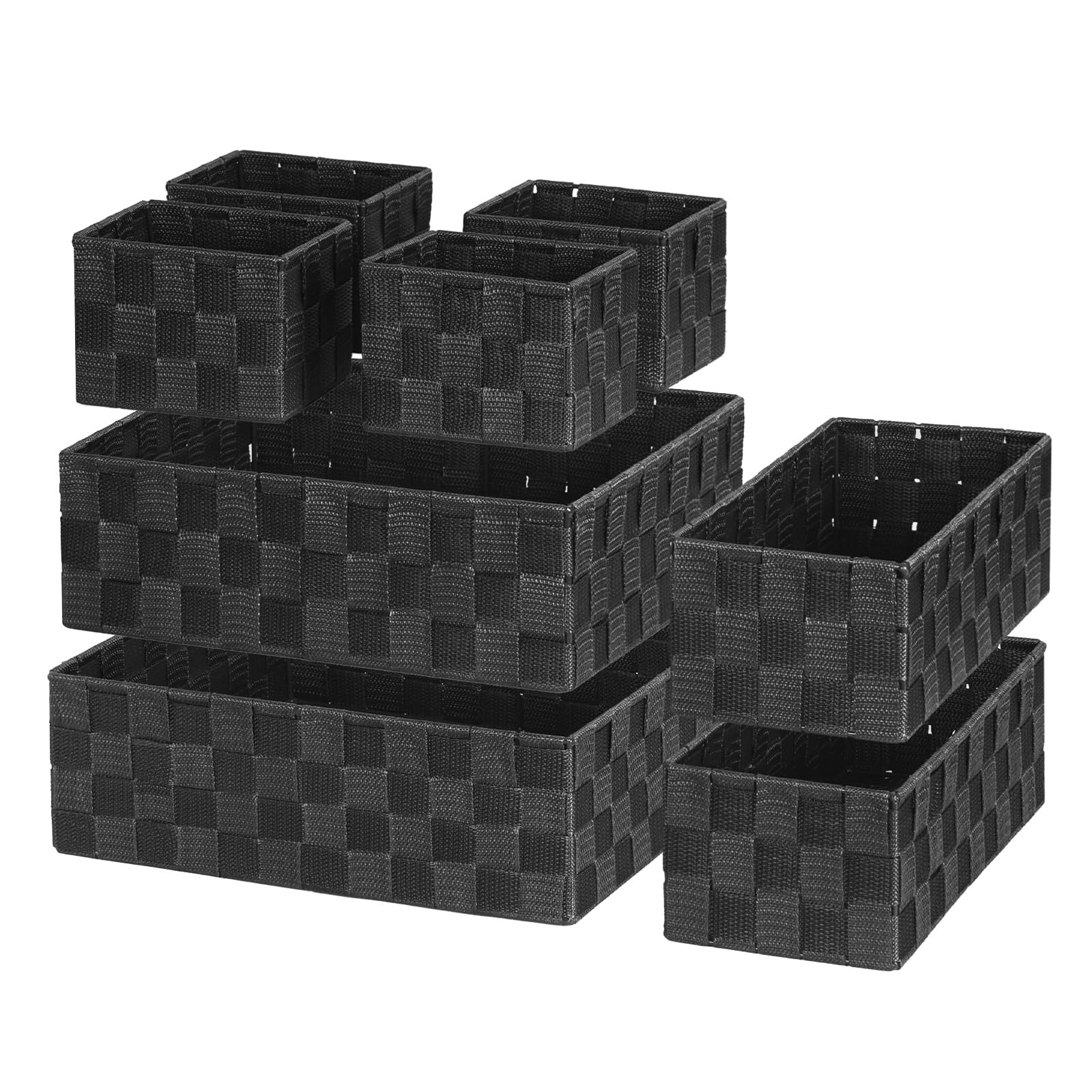 Woven Storage Baskets Set of 8, Cube Bins for Pantry, Office & Shelves