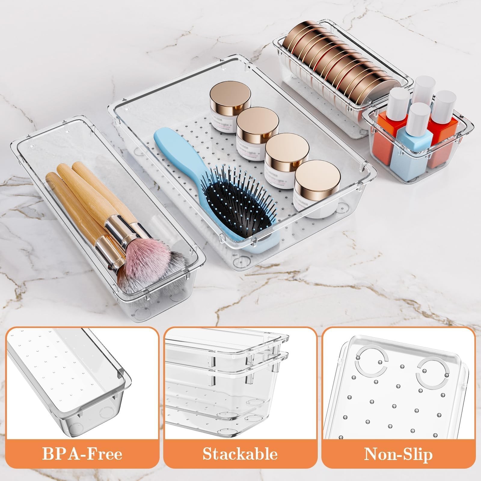 25 PCS Plastic Drawer Organizer Set, 4-Size Versatile Organizer Trays & stora…