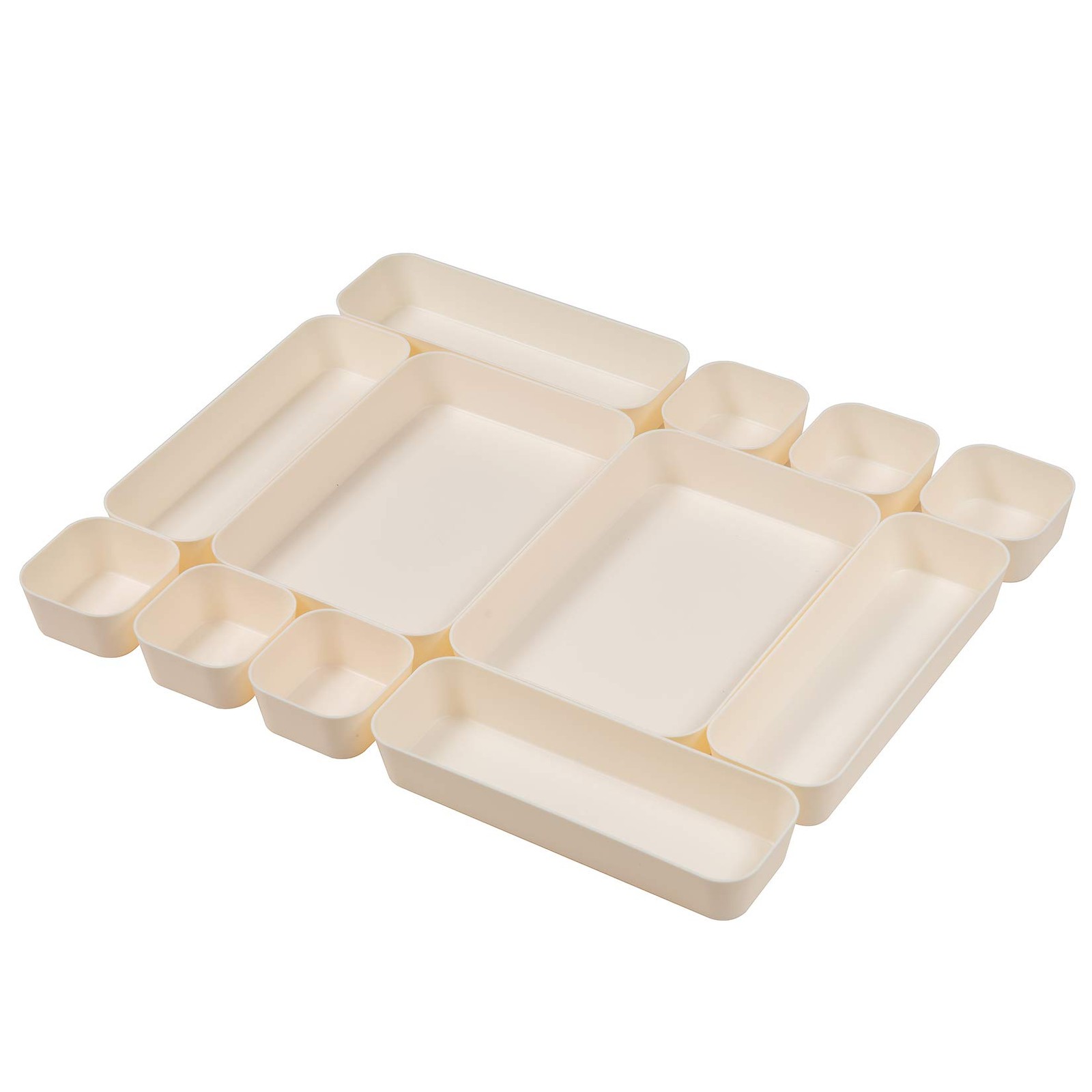 Backerysupply Set Of 12 Beige Color Plastic Desk Drawer Organizers For