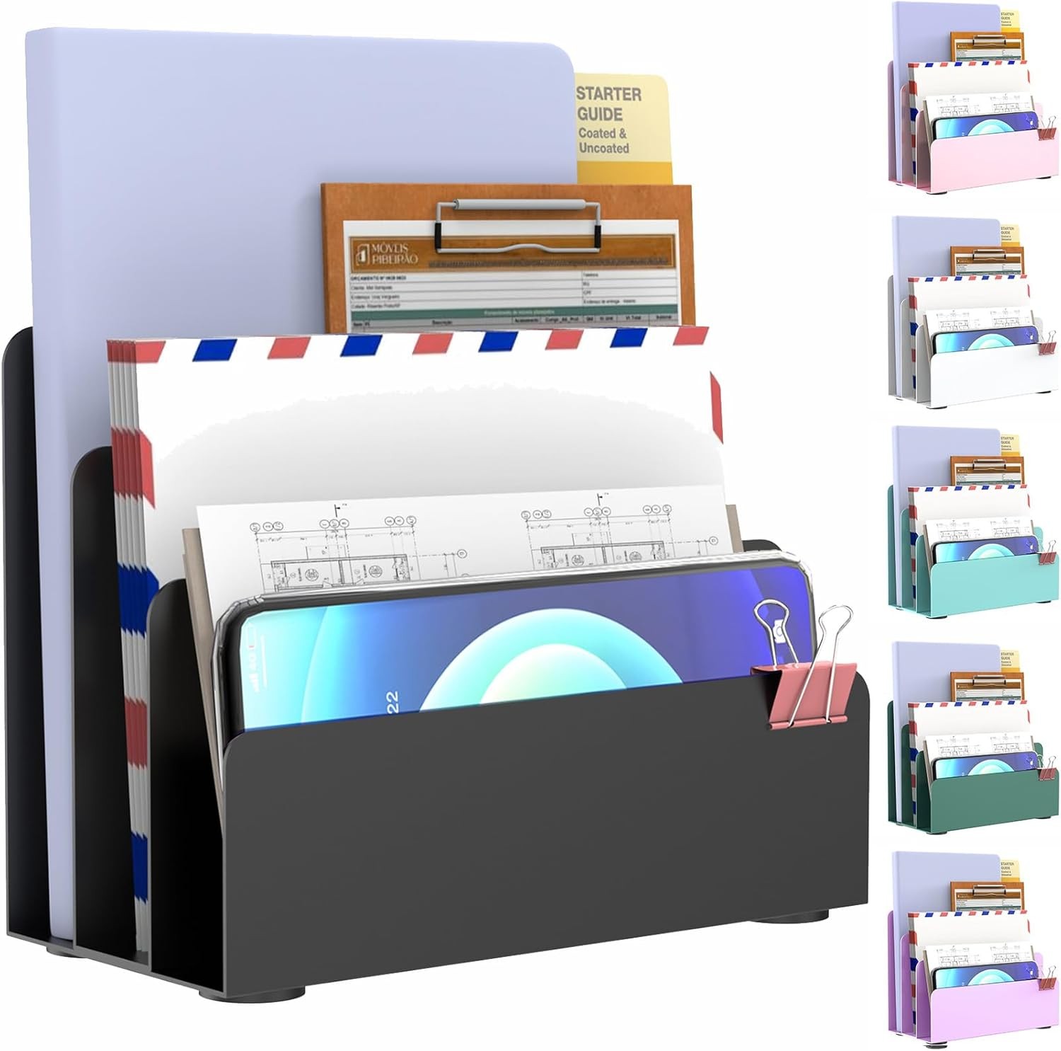 Mail Organizer Countertop, Small Desk File Organizer, Metal File Holder – Essent