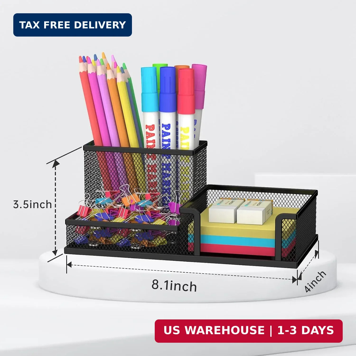 SUPEASY Pen Holder Desk Organizer, Office Supplies Pencil Holder with 3 Compartm