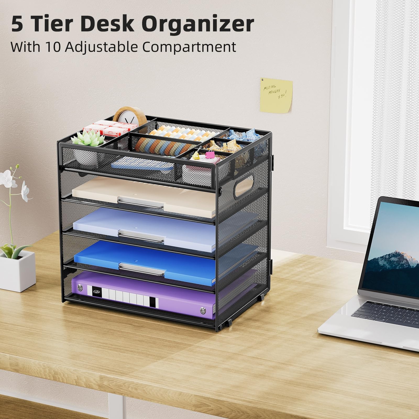 5Tier Letter Tray Paper Organizer With Handle Mesh File Desktop Storage Black