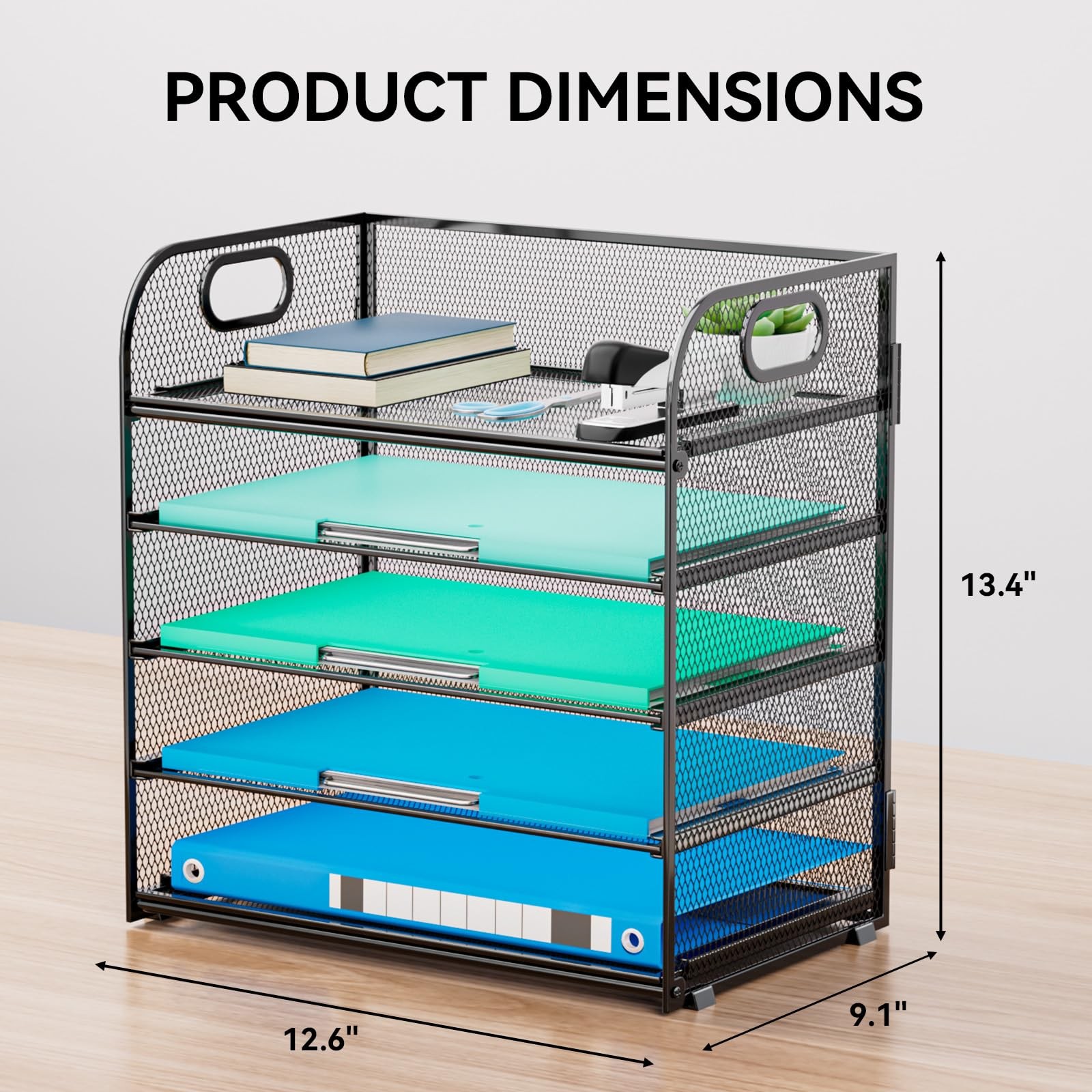 Kinkota Paper Organizer Letter Tray with Handle, 5-Tier Black Stackable Desk …
