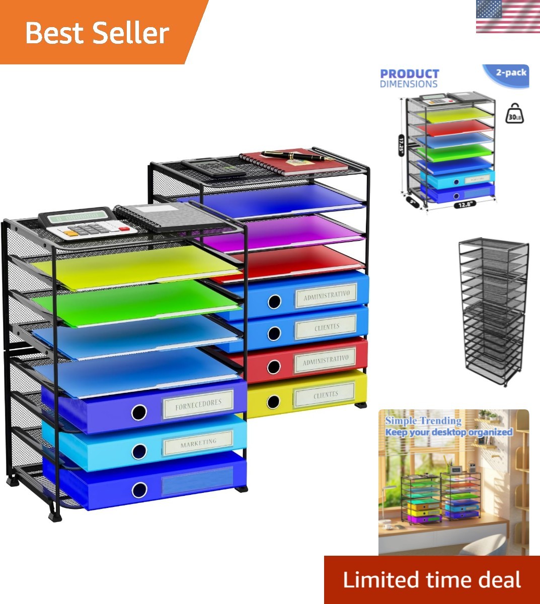 2 Pack 8 Tier Letter Tray Paper – Mesh Desk File Organizer for Office School …