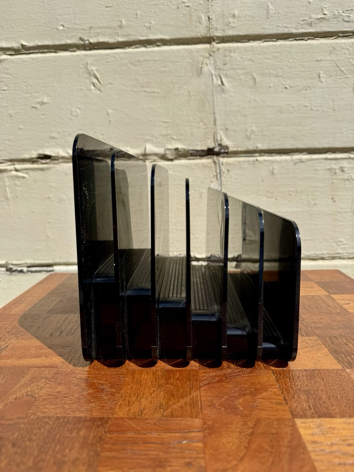 Vintage Eldon 6 Slot Desk Organizer File Sorter Smoked Black Acrylic MCM