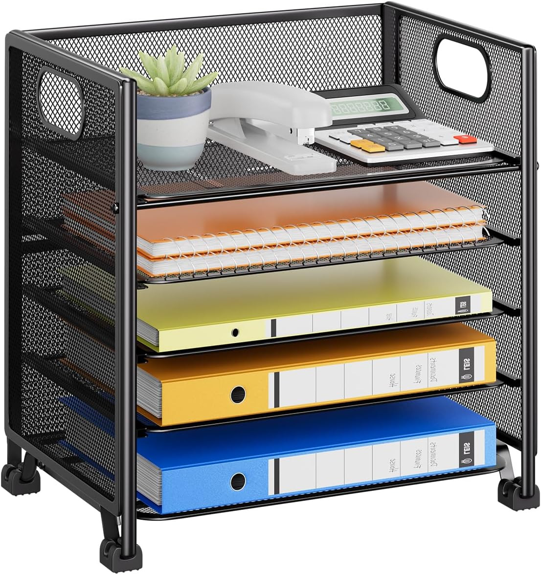 Simple Trending 5-Tier Letter Tray Organizer, Metal Mesh File Holder, Black | 5-