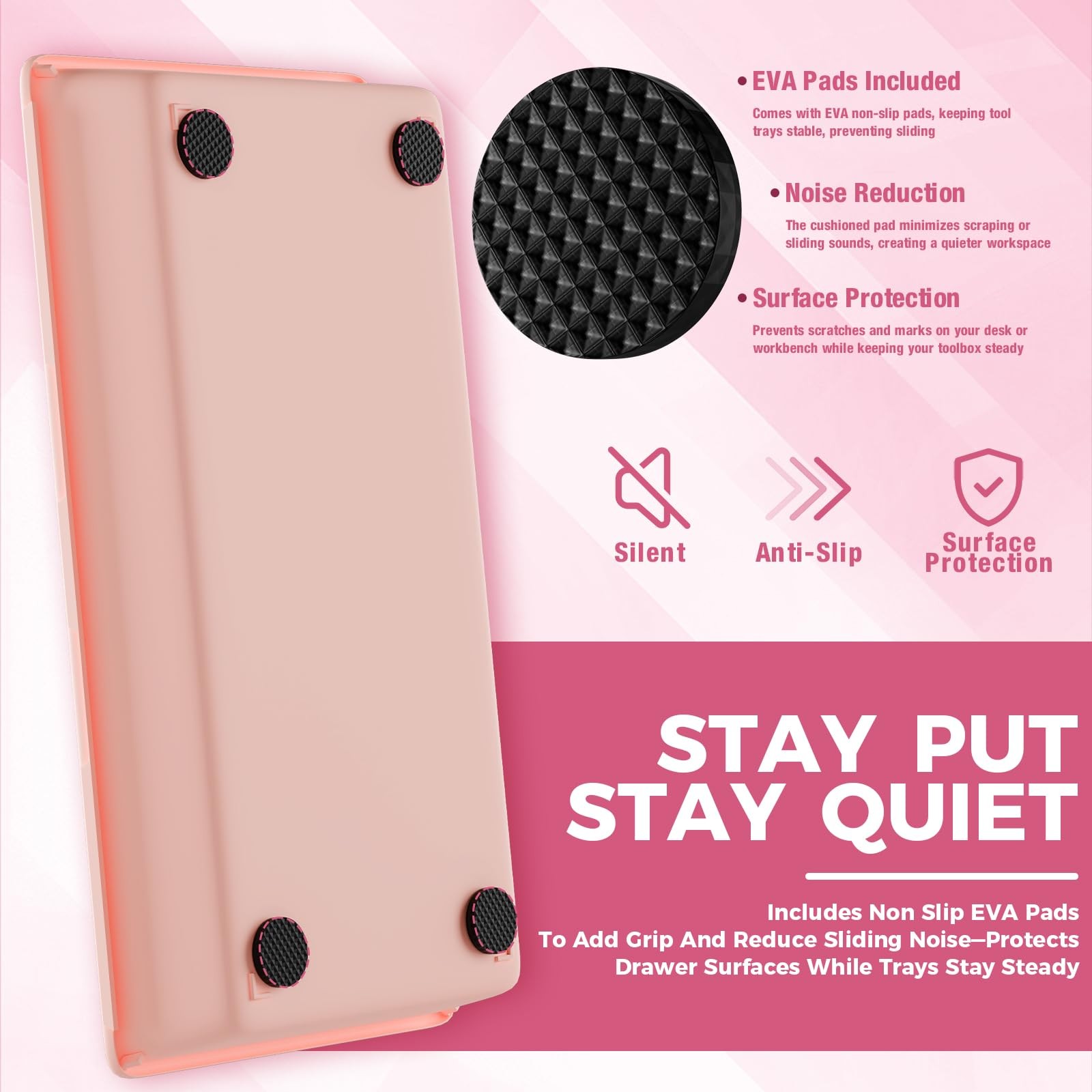 [6 PCS Extra-Large] Pink Drawer Organizer Trays with Non-Slip Pads, Interlock…