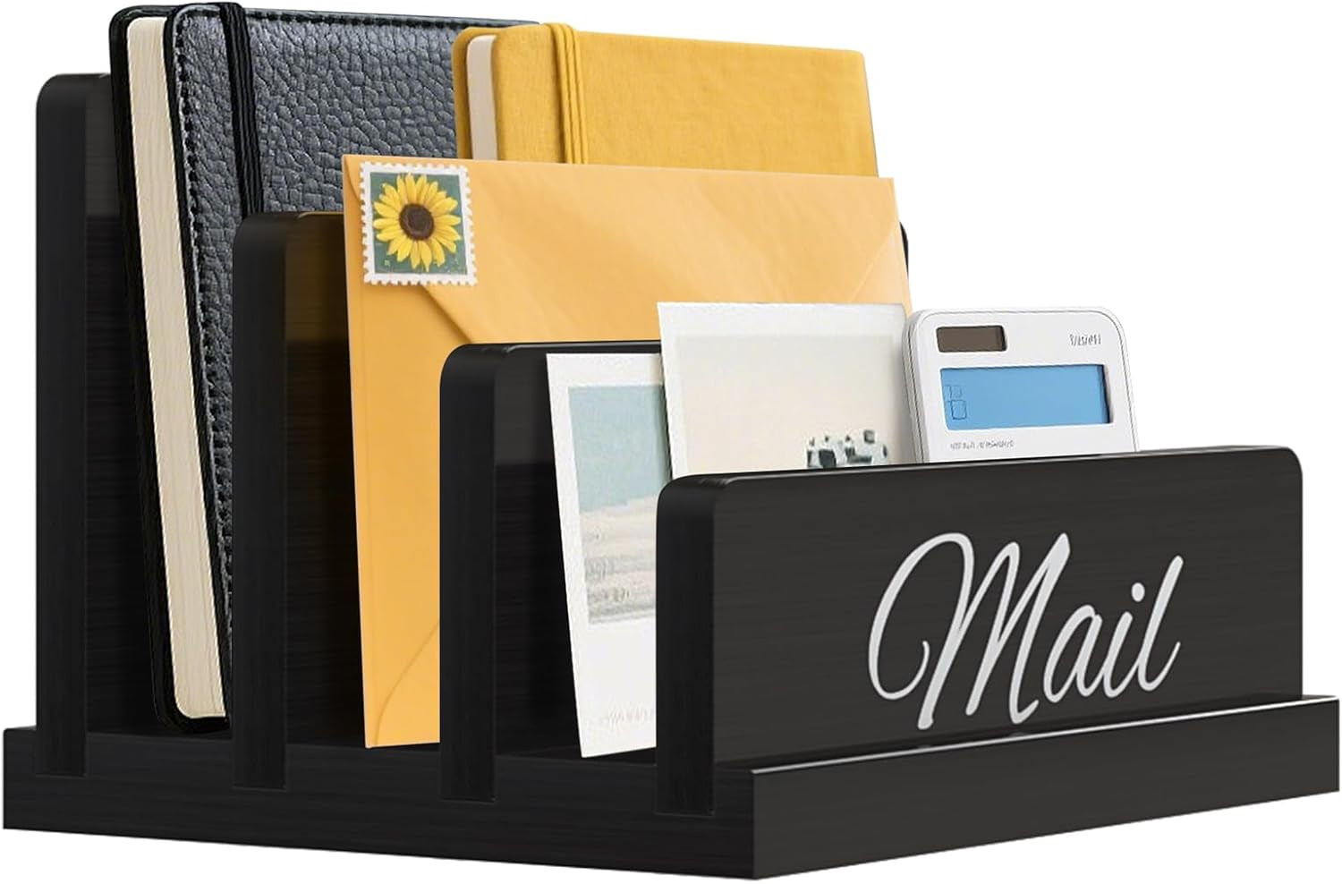 Mail Organizer for Desk,Wooden Mail Holder with Divider, 3-Slot Letter Sorter Fi