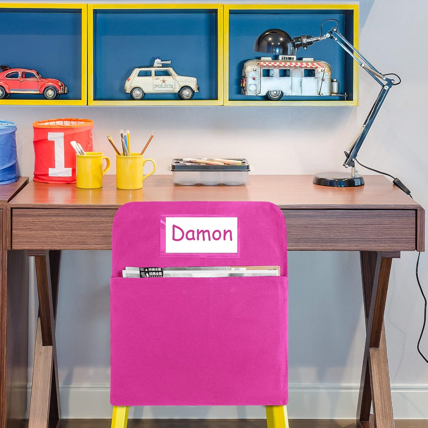 24 Pcs Classroom Chair Storage Pockets with Name Tags – Mixed Colors