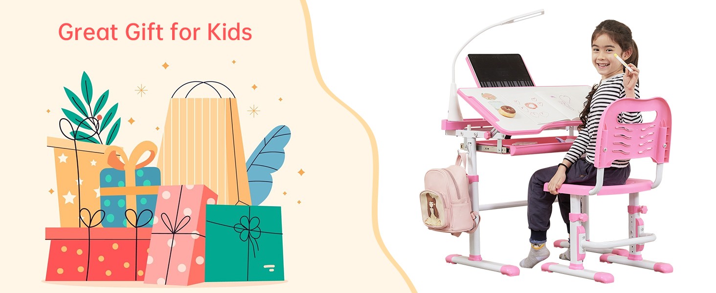 Kids Desk and Chair Set, Height Adjustable Child’s School Study Writing
