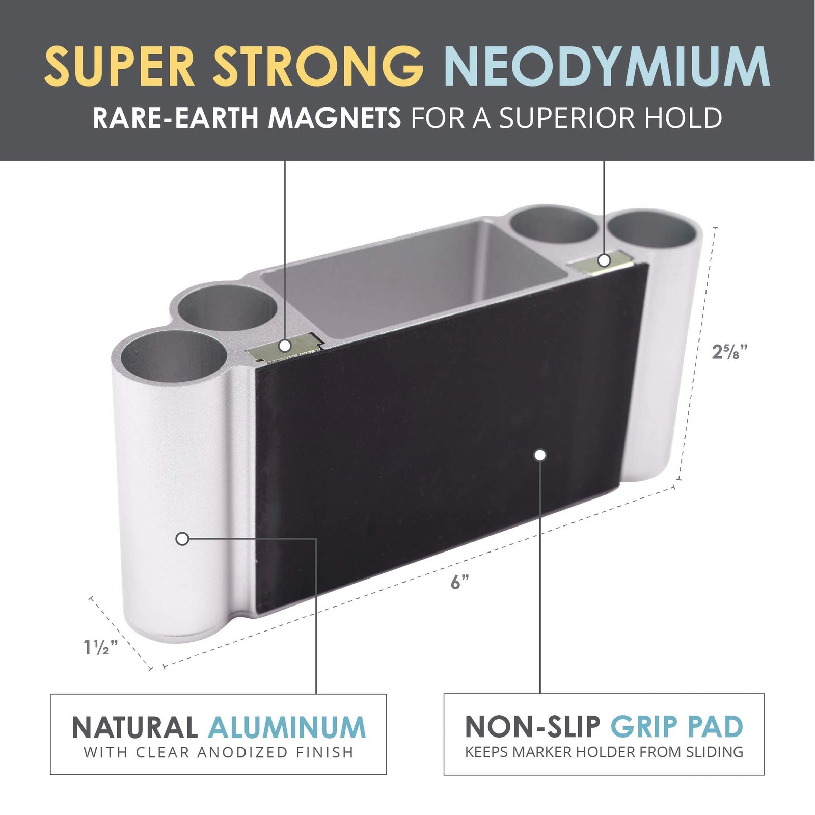 Magnetic Dry Erase Marker Holder – Aluminum Organizer with Powerful Neodymium…