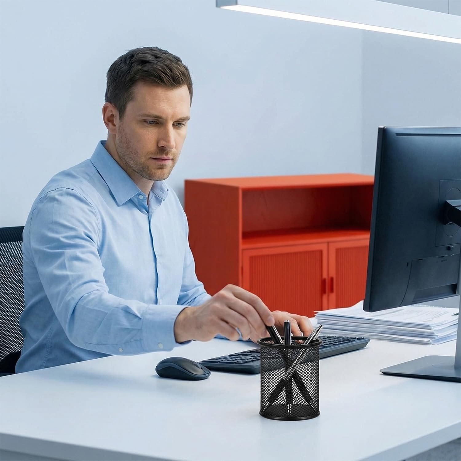 Durable 4-Pack Black Metal Pen Holders – Ideal Desk Organizers for Home & Office