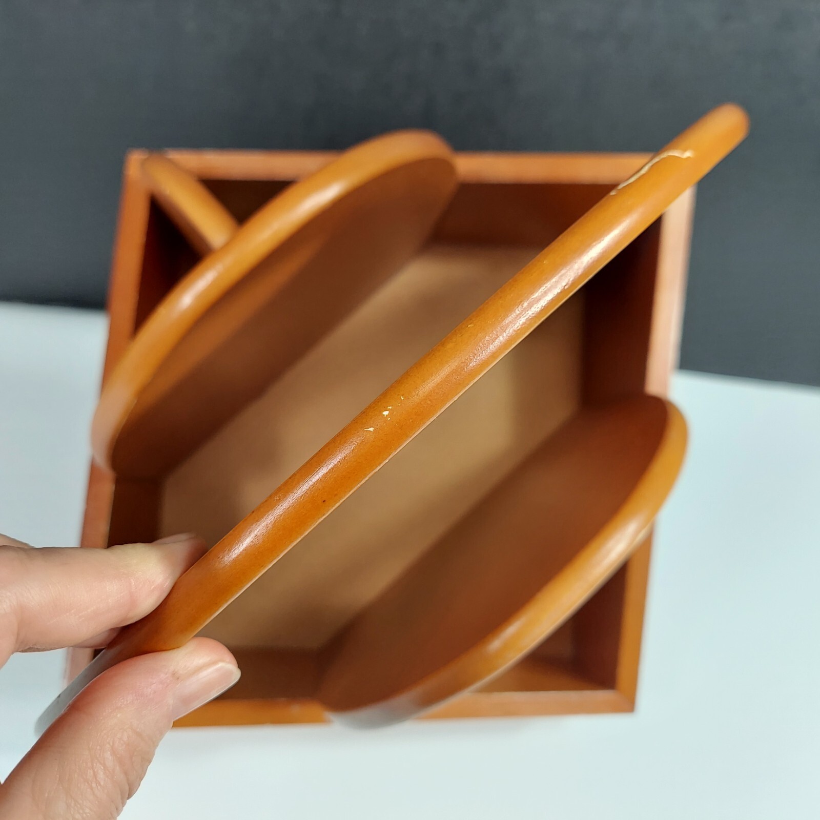 Modern Style Rotating Wood Desk Caddy Organizer Angular Geometric 9x9x12″