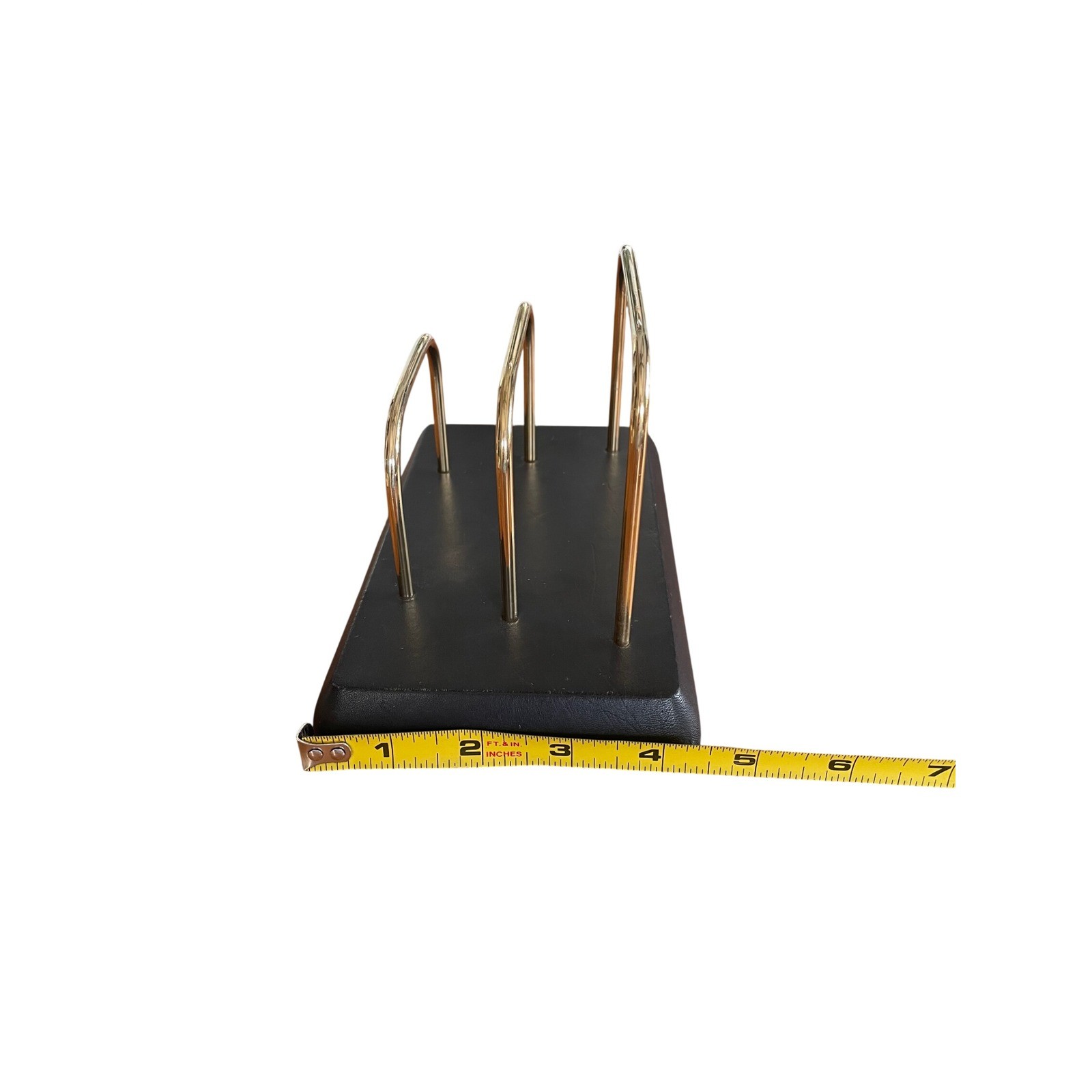 Vintage Tiered Letter Sorter Desk Organizer Gold Wire Black Faux Leather Base