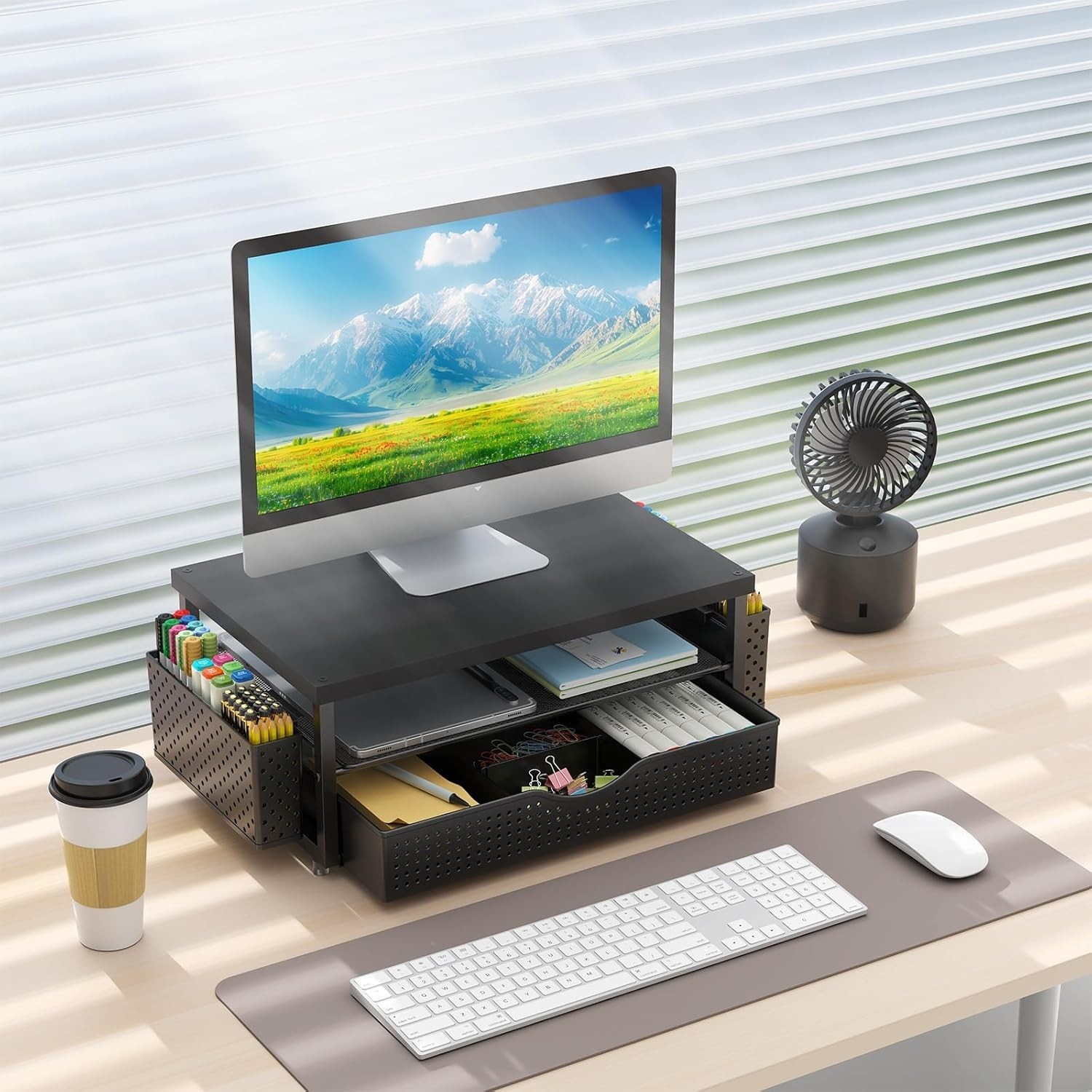 Industrial Style Monitor Stand Riser with Drawer – Ergonomic Design for Comfort