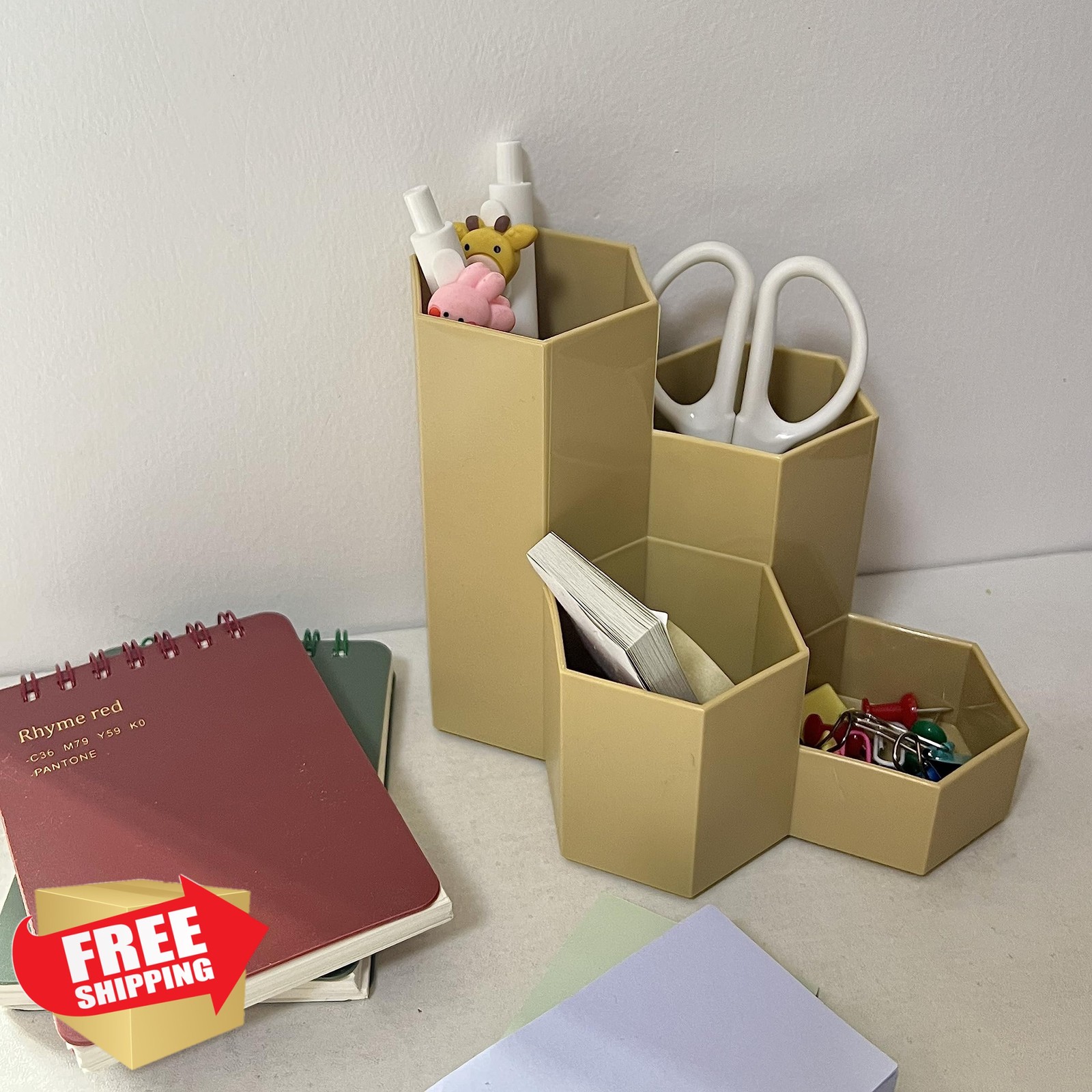 Saikvi L-Shape Beige Pencil Organizer Pen Holder