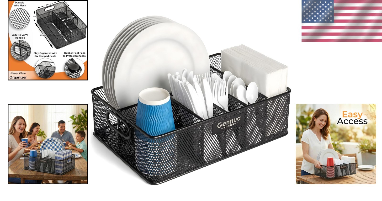 Paper Plate Organizer Caddy Kitchen Storage Utensil Holder Countertop Picnic