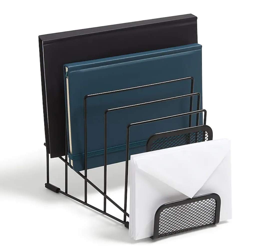 Metal Incline Desktop File Sorter Black Wire Mesh Step Organizer 6 Compartment