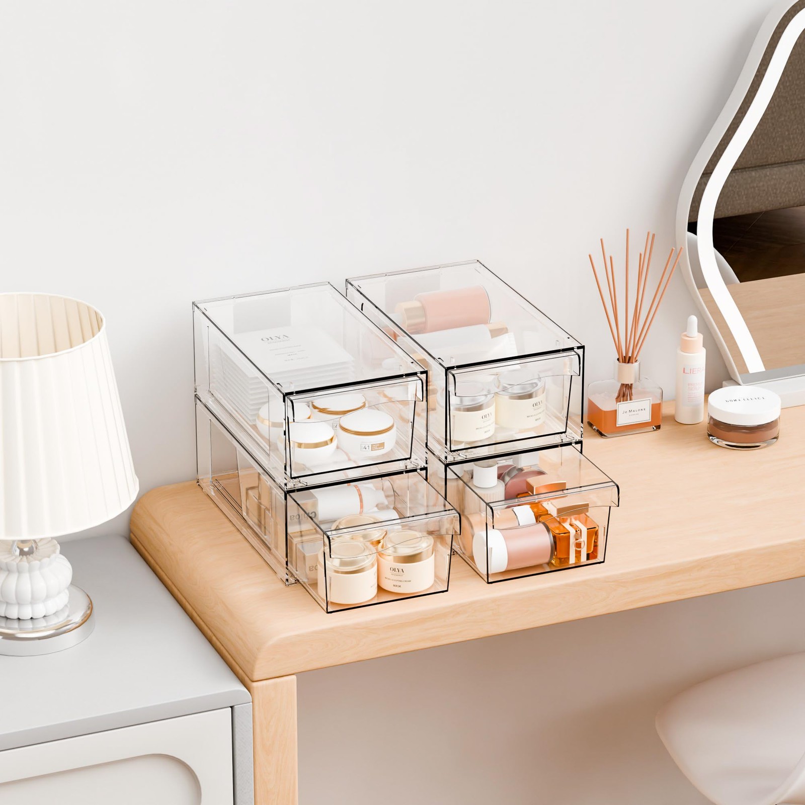 Yieach 4 Pack Clear Stackable Storage 4 PACK, Clear-6”x11”x4.4”High