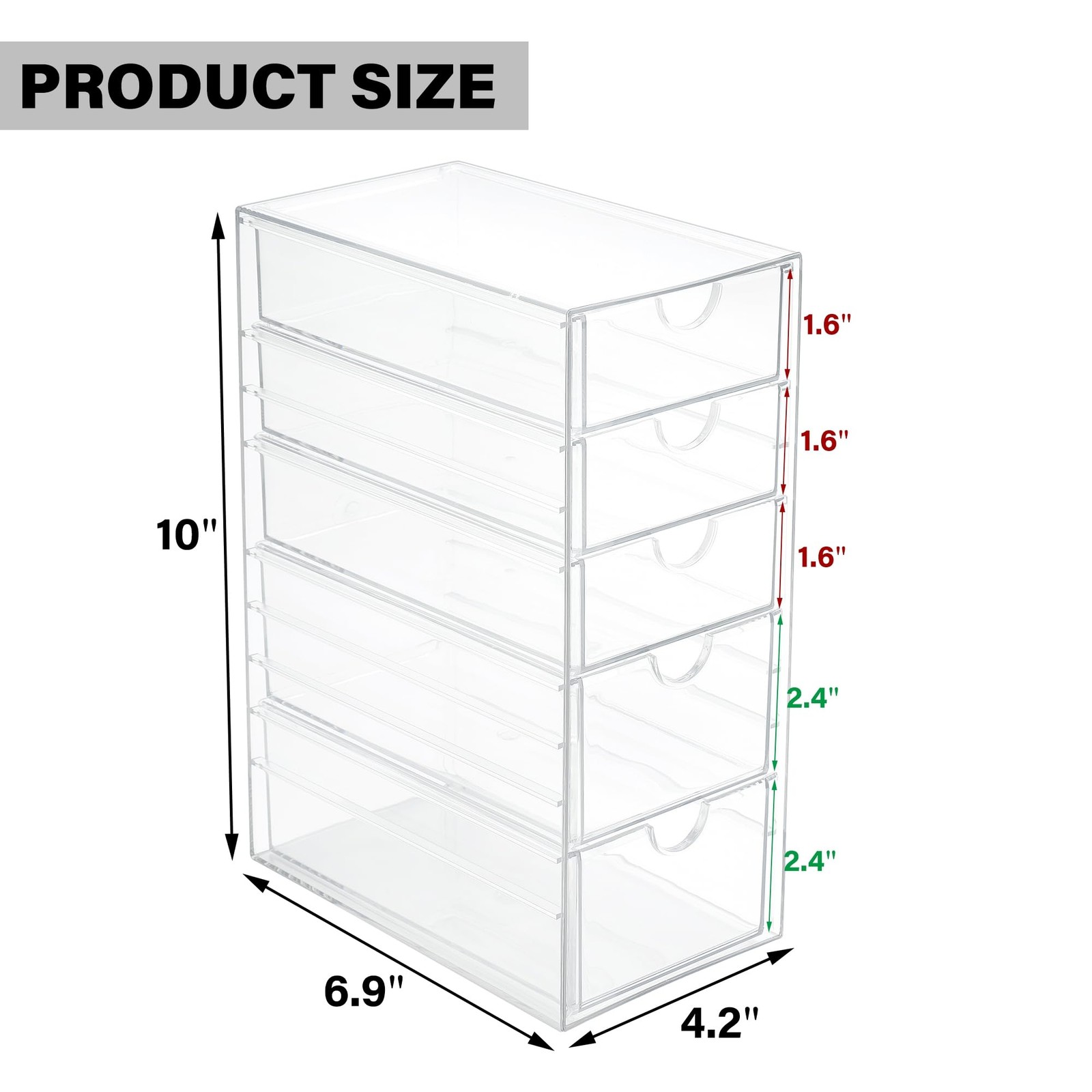 Prsildan Acrylic Drawer Makeup Organizer 10″H x 4.2″W x 6.9″D, Transparent