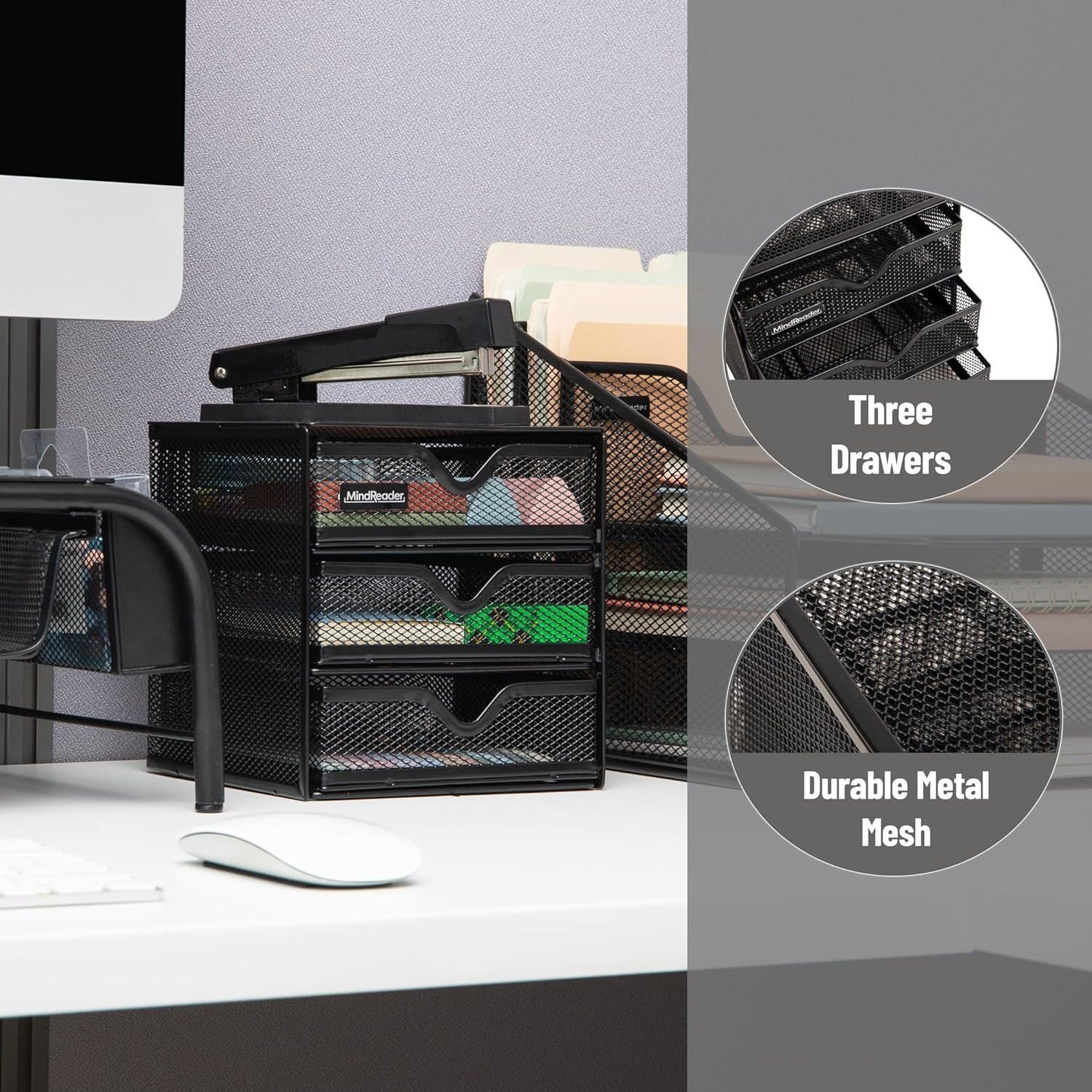 Desktop Accessory Storage, Desk Supplies, Organizer, Office, Metal Mesh, 6.25″ L
