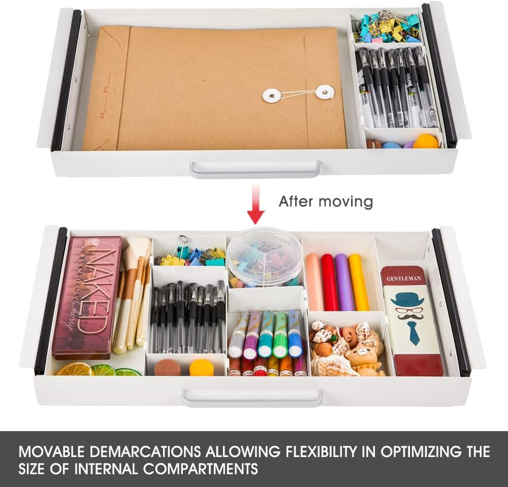 Under Desk Slide Out Pencil Drawer with Adjustable Divider for Office Storage