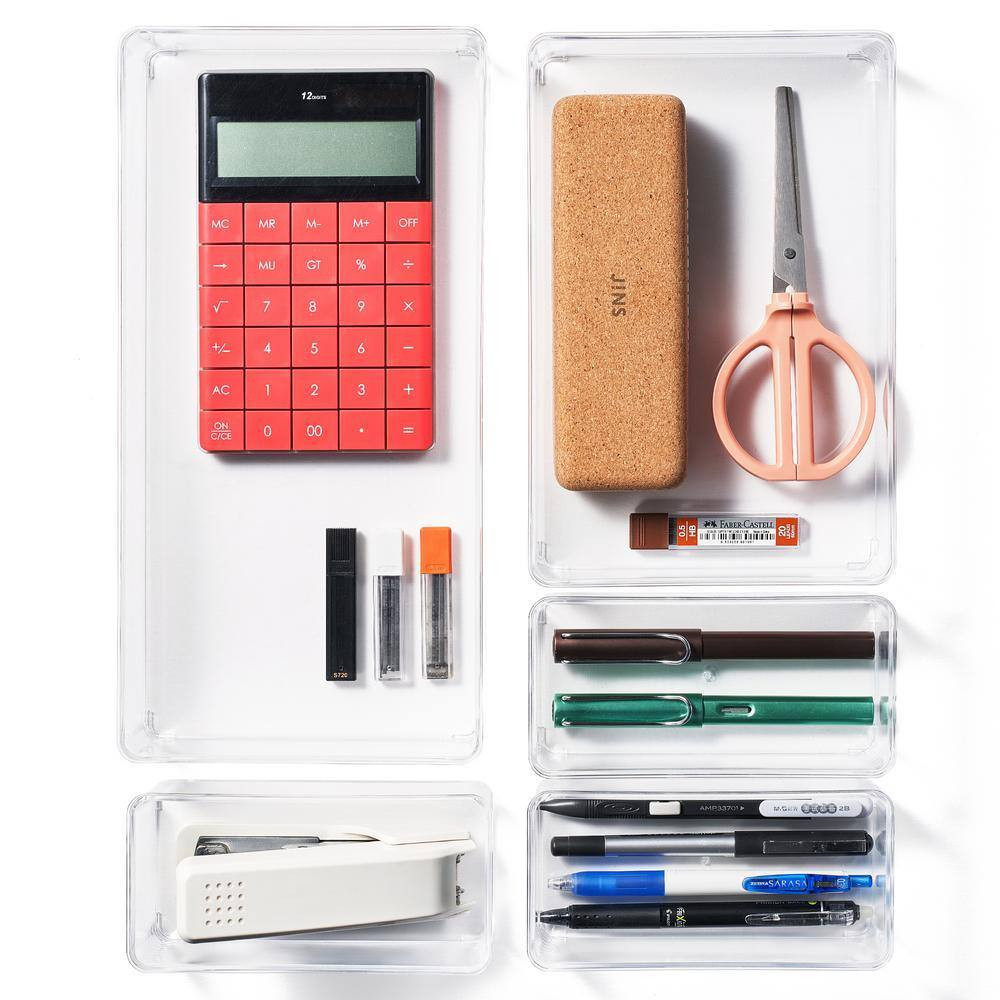 Drawer Organizer Set for Office Storage, Clear 12 In. X 2 In. Plastic Desk Organ