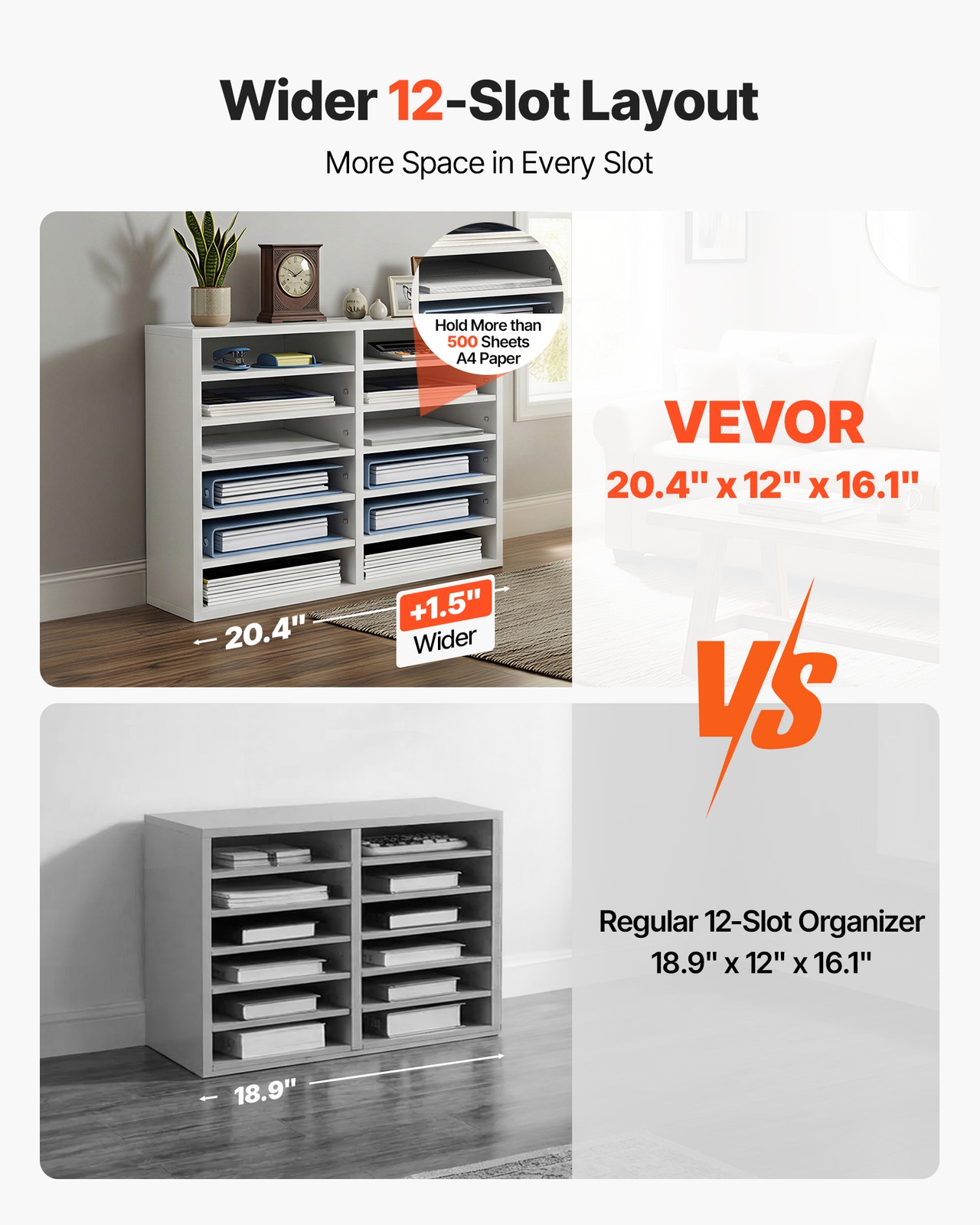 VEVOR Wood Literature Organizer Adjustable File Sorter 12 Compartments White