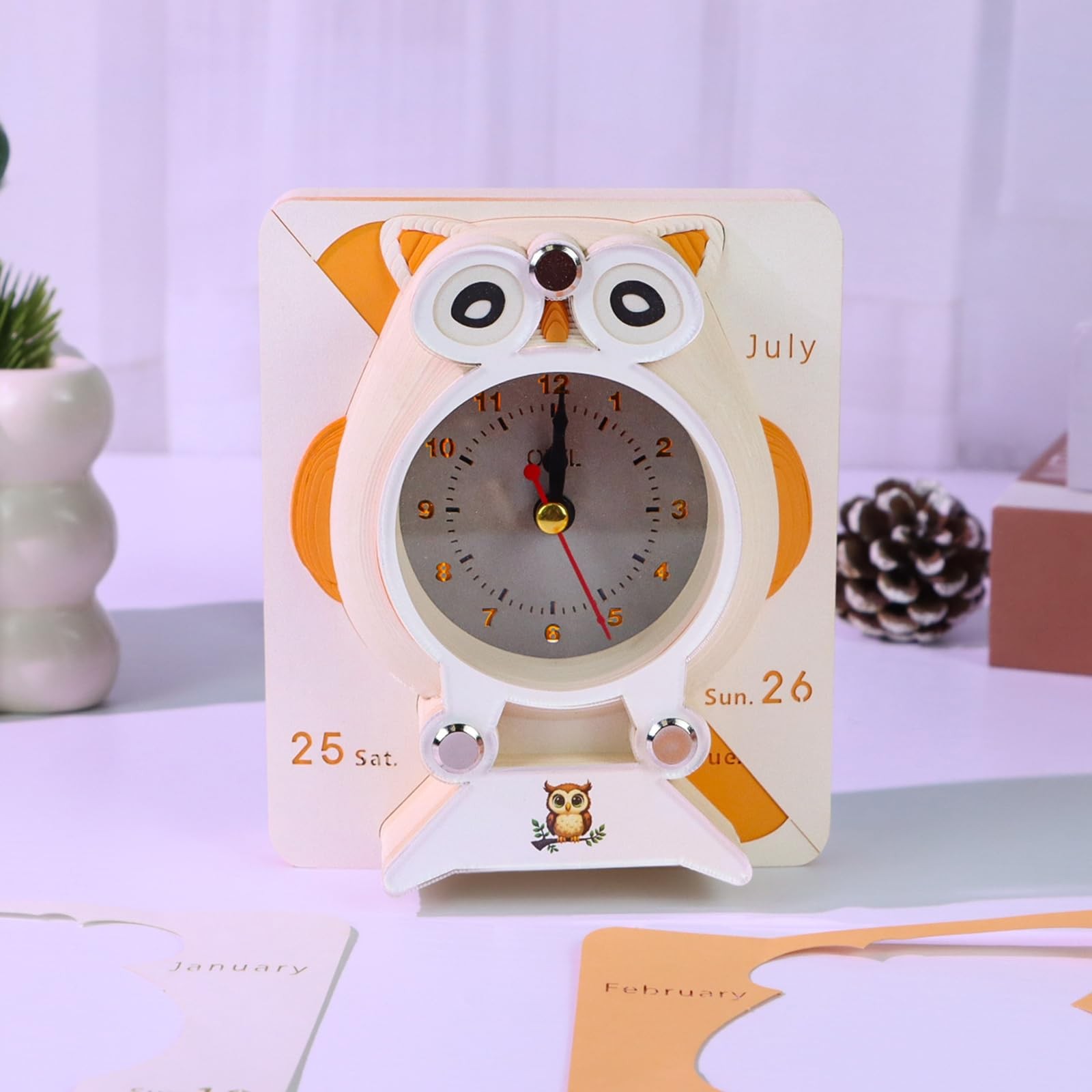 2-in-1 3D Paper Sculpture Calendar & Clock, 2026 Desk that White