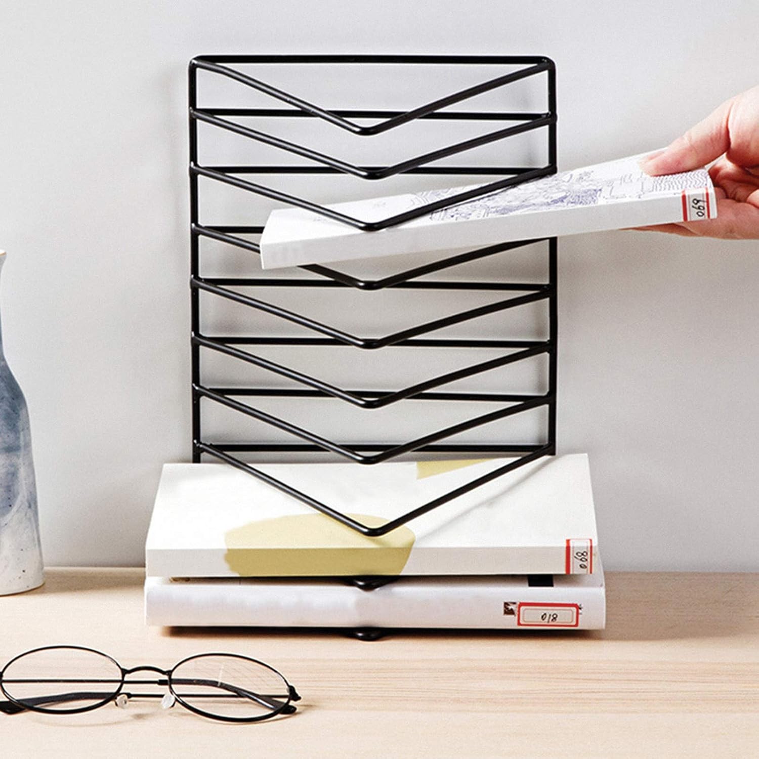 4 Pack Triangle File Storage Holder Racks Iron Desktop Magazine Organizer Metal