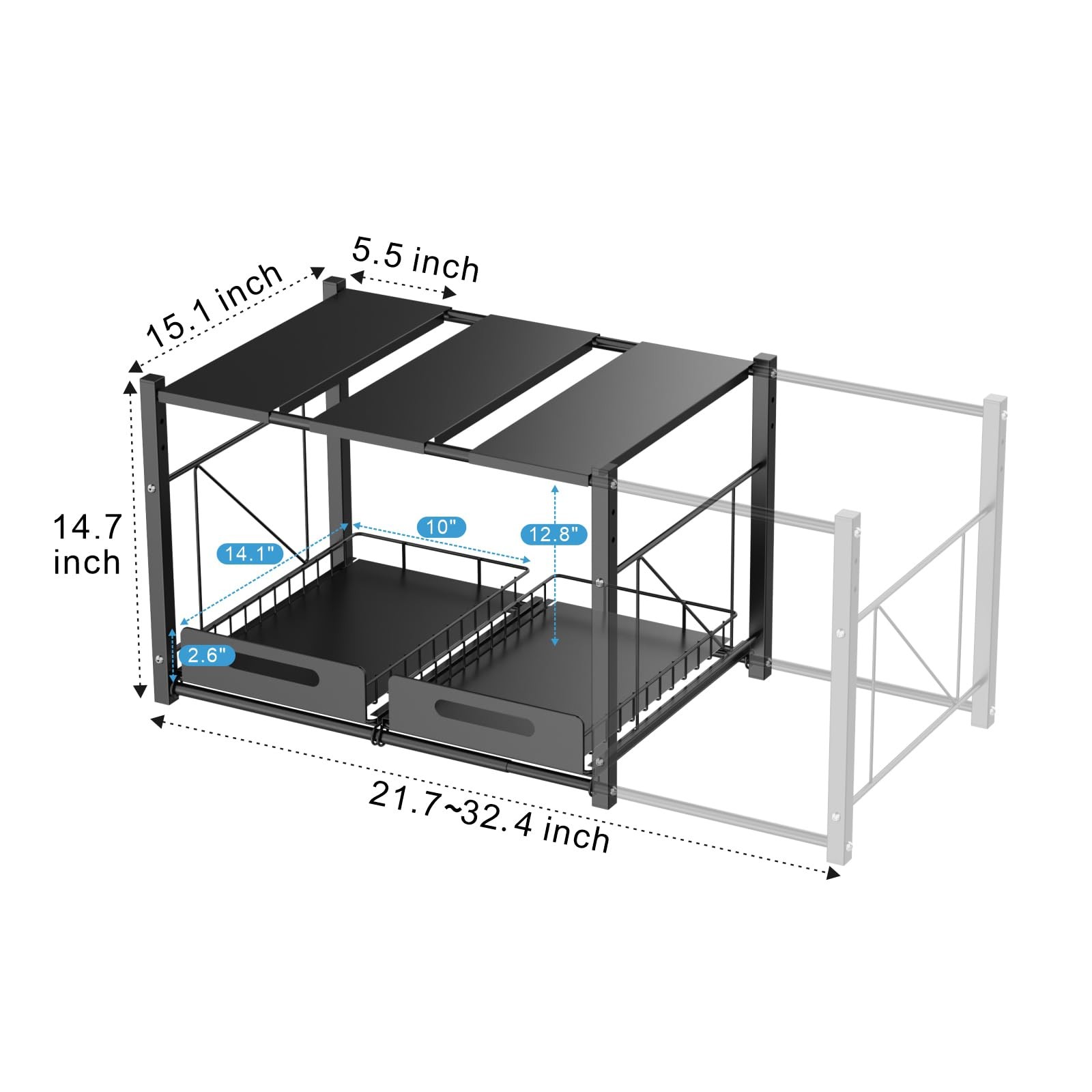 iSPECLE Extendable Under Sink Organizer – 2 Tier Expandable Black