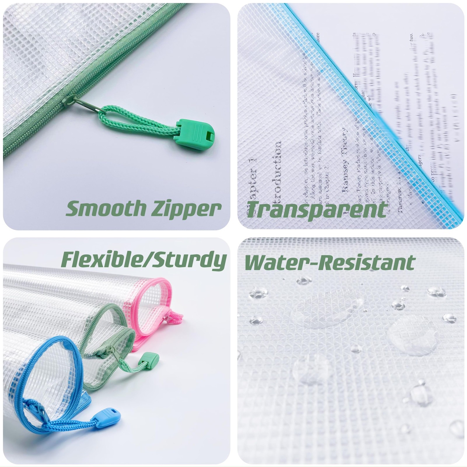 18 PCS 6×8 Inch Mesh Zipper Pouch Plastic Zip File Folders Puzzle Bags Multi