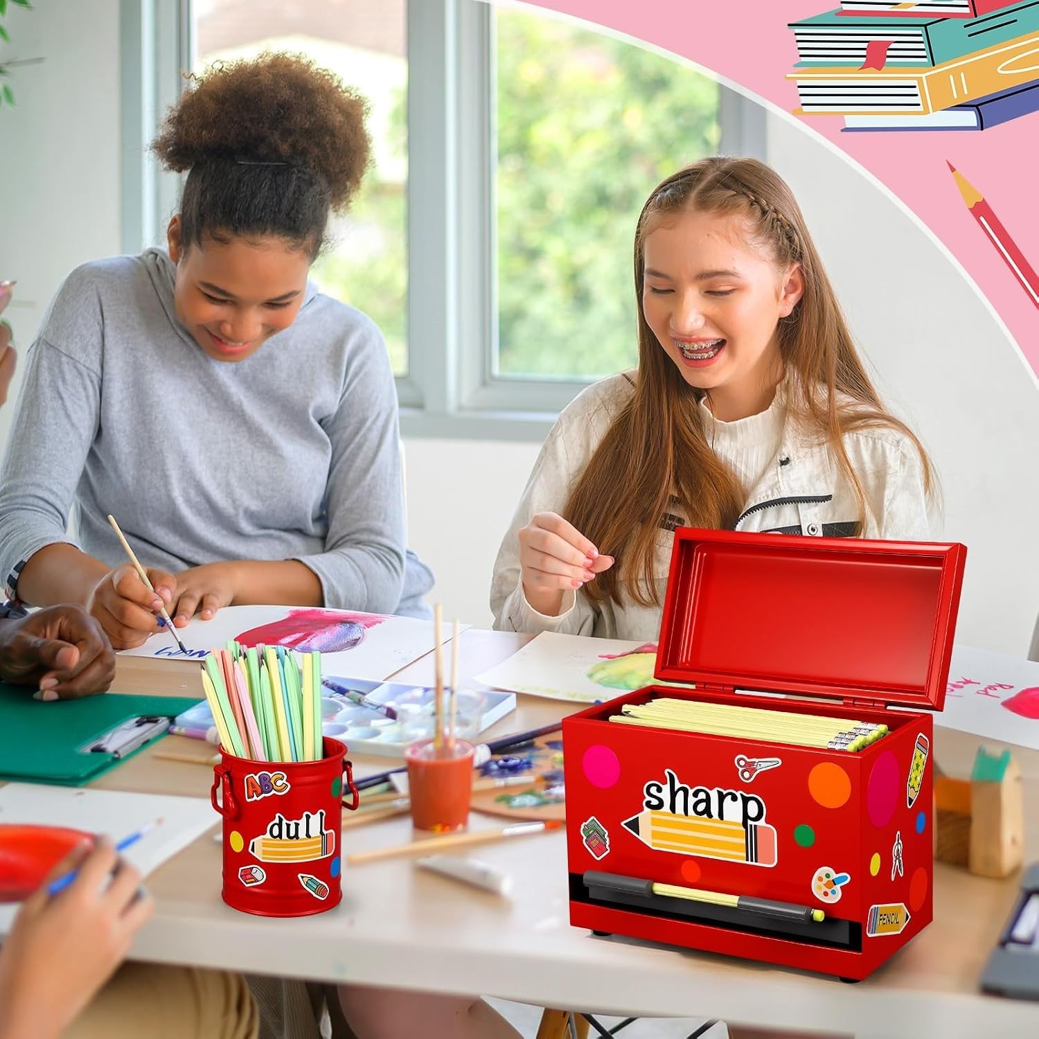 8-Piece Red Stainless Steel Pencil Dispenser Kit for Classrooms