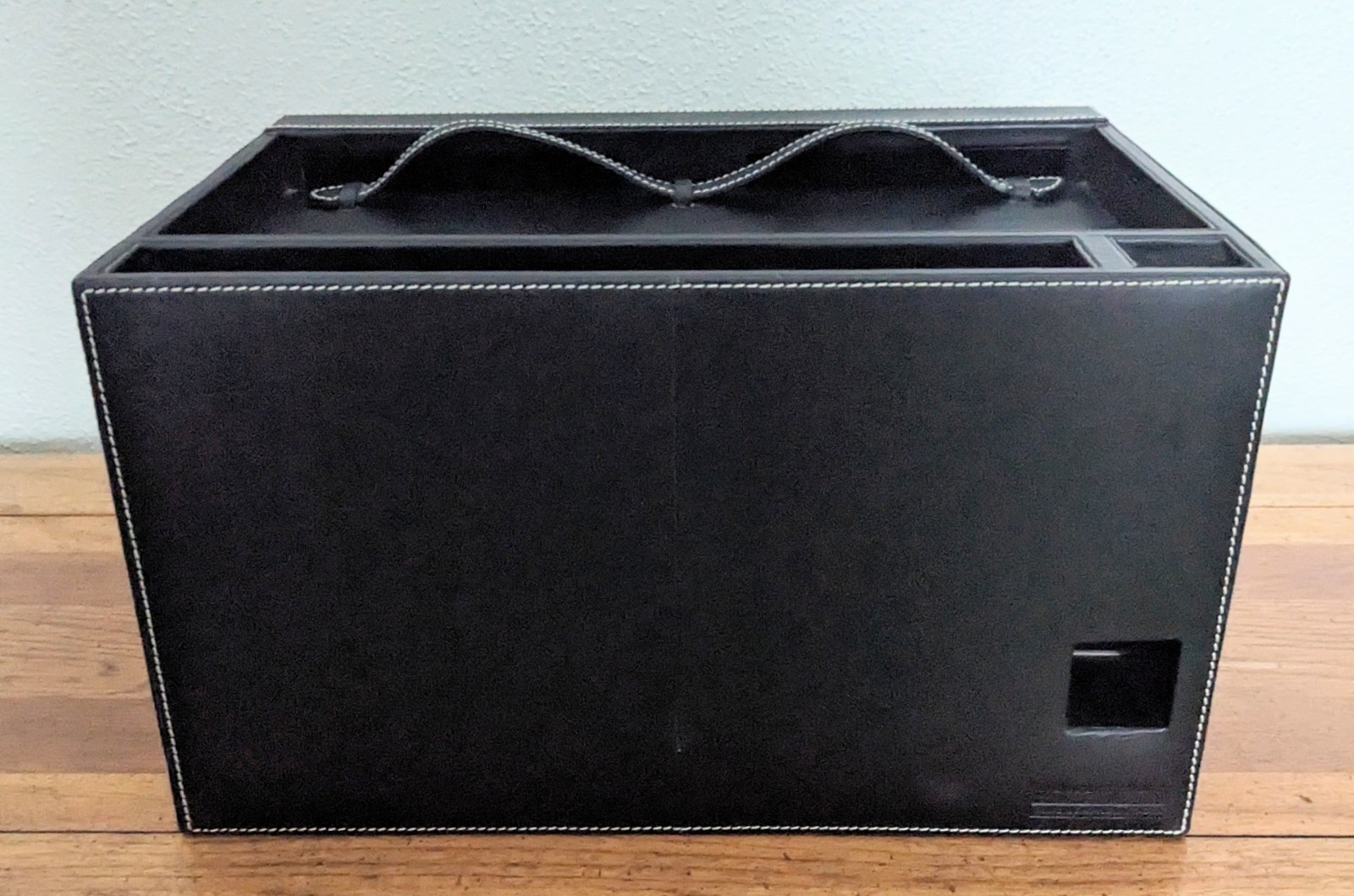 Levenger Leather Desk Organizer Valet Black Double Door Storage Tray Drawer