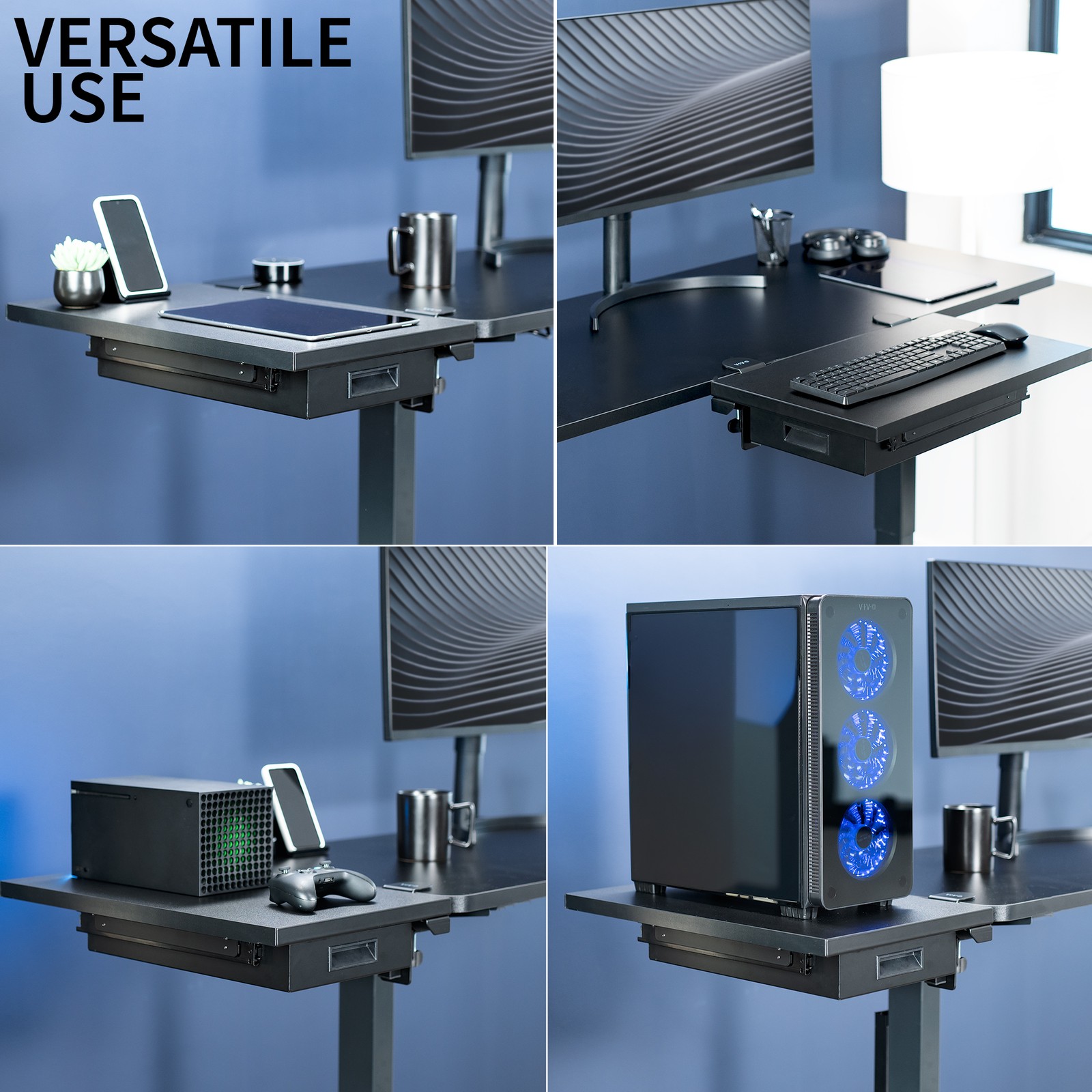 VIVO Black Premium Clamp-on 24″ x 14″ Desk Extension with Storage Drawer