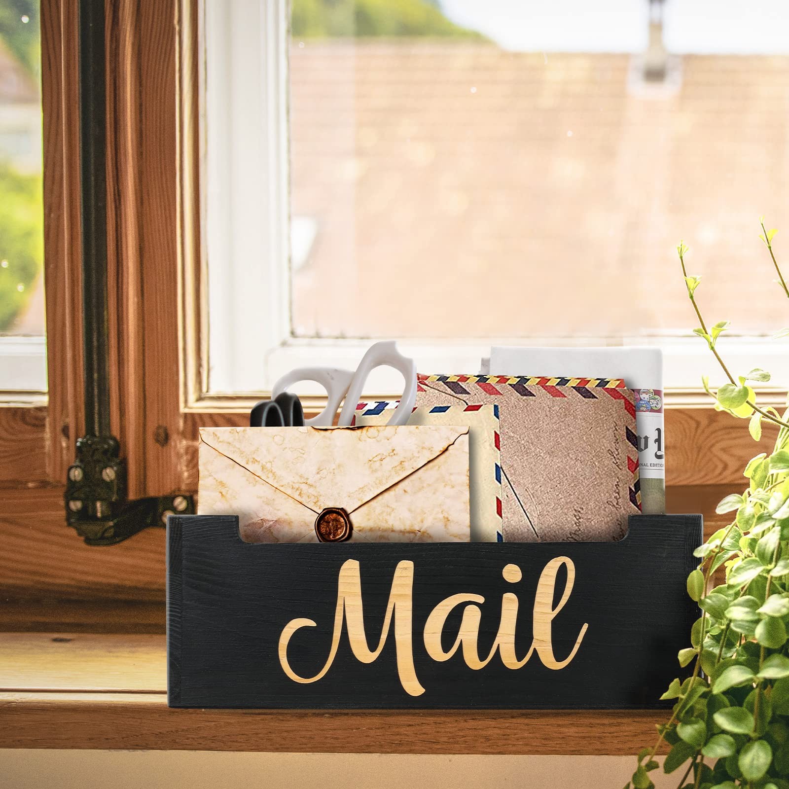 Mail Organizer Mail Holder Countertop, Rustic Wooden Mail Basket Mail Tray Le…