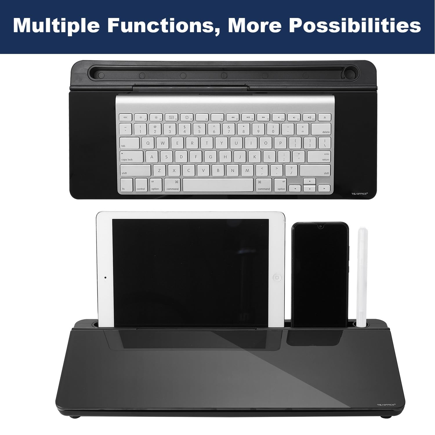 TSJ OFFICE Desktop Whiteboard Dry-Erase-Board – 16″ x 7″, Black Base/Glass