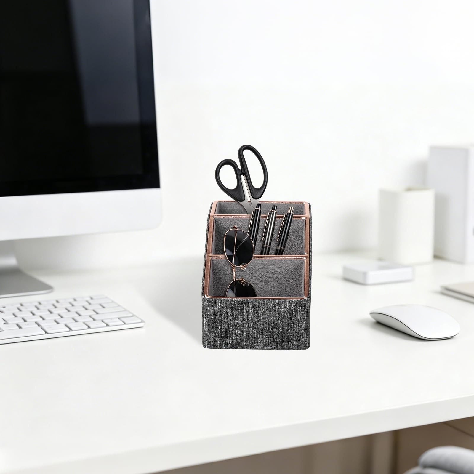 Rose Gold Edge Inlaid Leather Desktop Organizer, Remote Control Holder,Nights…