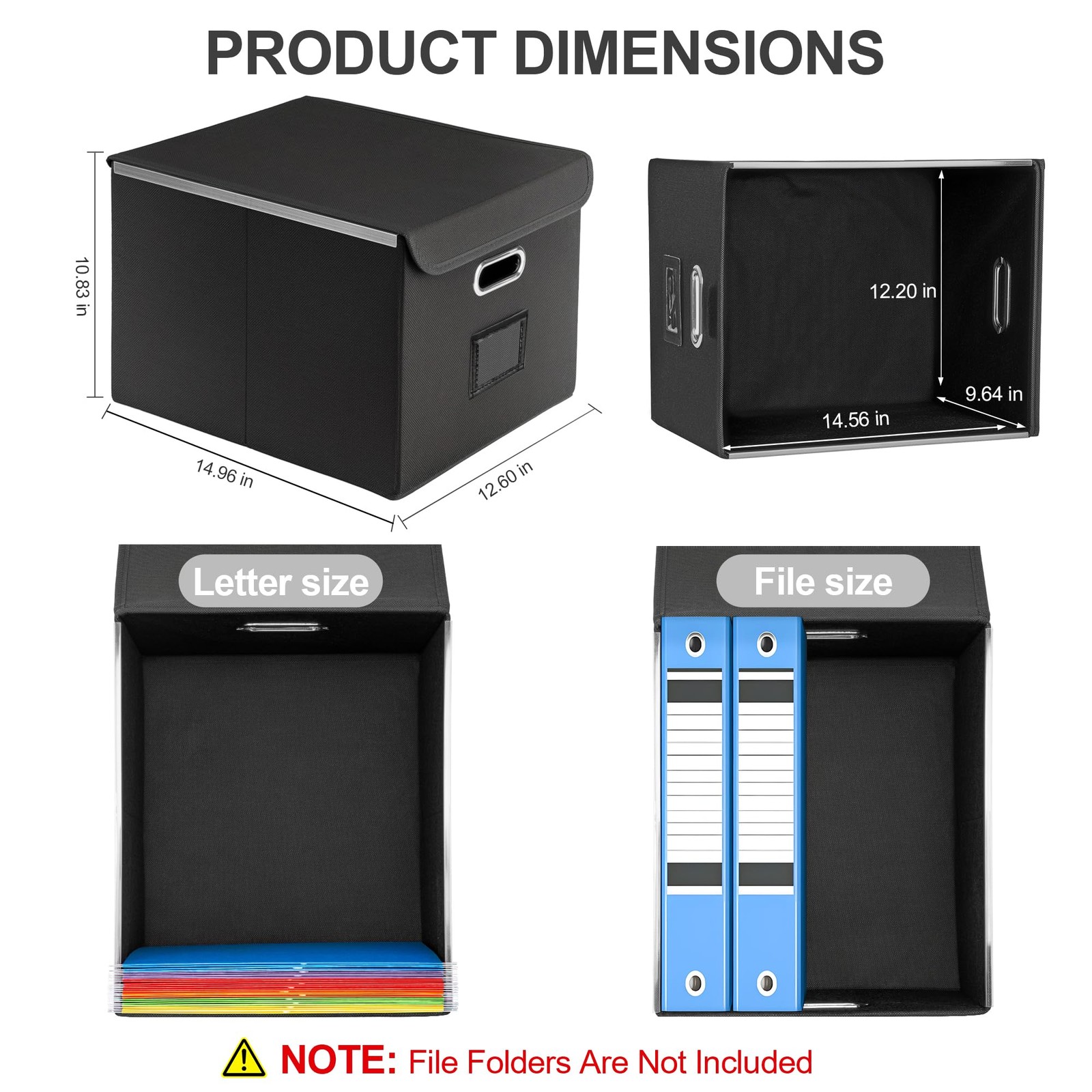 Hleelomi Collapsible File Box with Lid & Plastic Slide – 1 Pack, Black