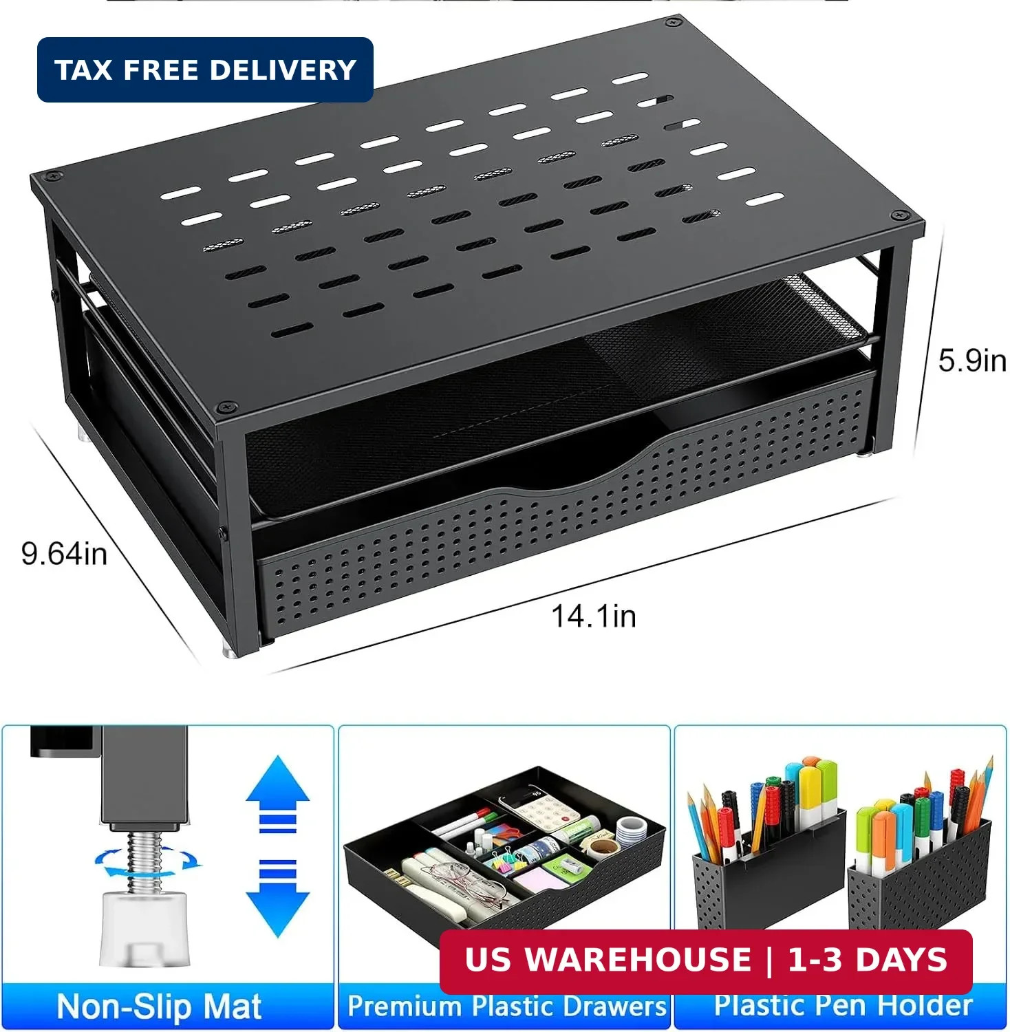 gianotter Desk Organizers and Accessories, Monitor Stand with Drawer and 2 Pen H