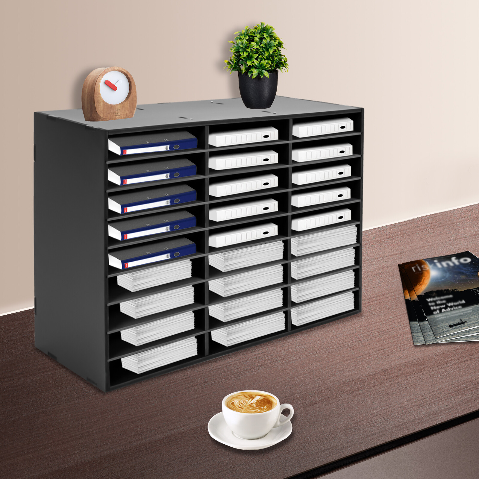 Literature Organizer, 27 Compartments, Office and Classroom Mailbox, Black